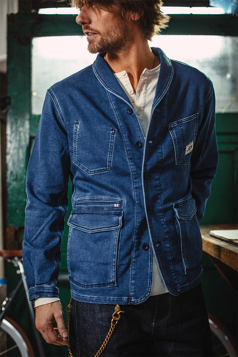 Navy blue cotton chore jacket. online High quality