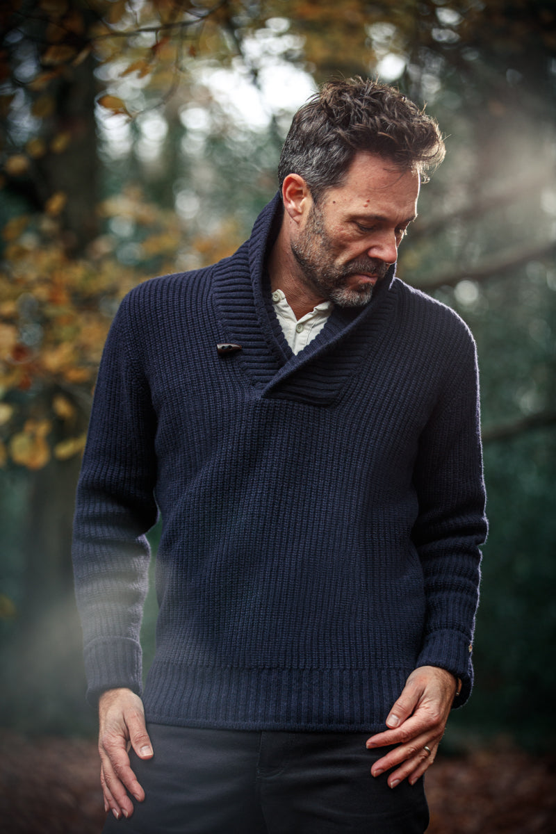 SONS Port Shawl Collar Jumper Navy www.andsons.us